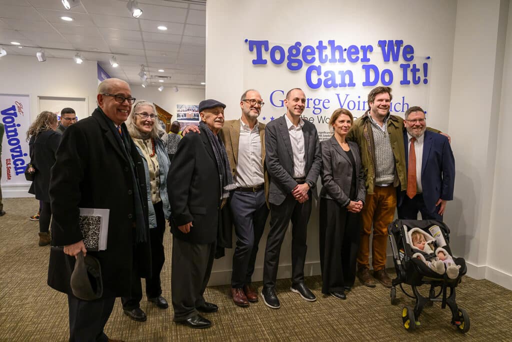 Councilman Mike Polensek, Elizabeth Sullivan, Dr. August Pust, Greg Nosan, Marc Ashed, Slovenian Consul General Susana Češarek, Brad and Trudy Nosan, and Joe Cimperman take a moment to celebrate.