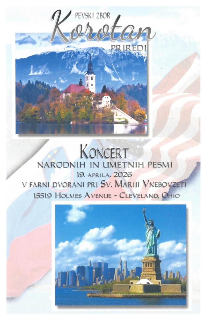 cover of the korotan concert program with photo of lake bled and statue of liberty