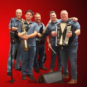portrait of 5 men in the zolka family band